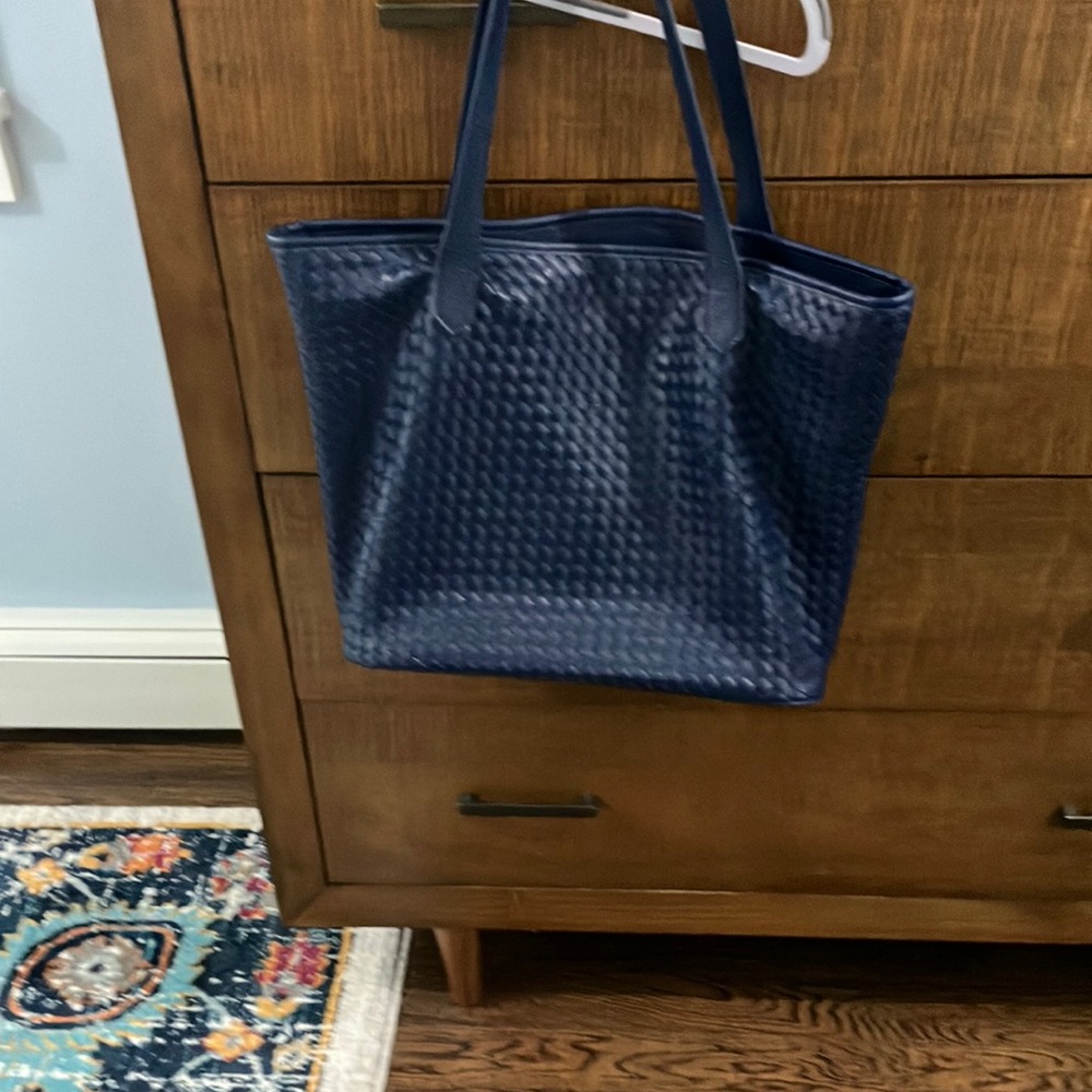 Extra-large Woven Navy Blue Tote Bag; like New. Man-made Materials. 15”W, 13”H